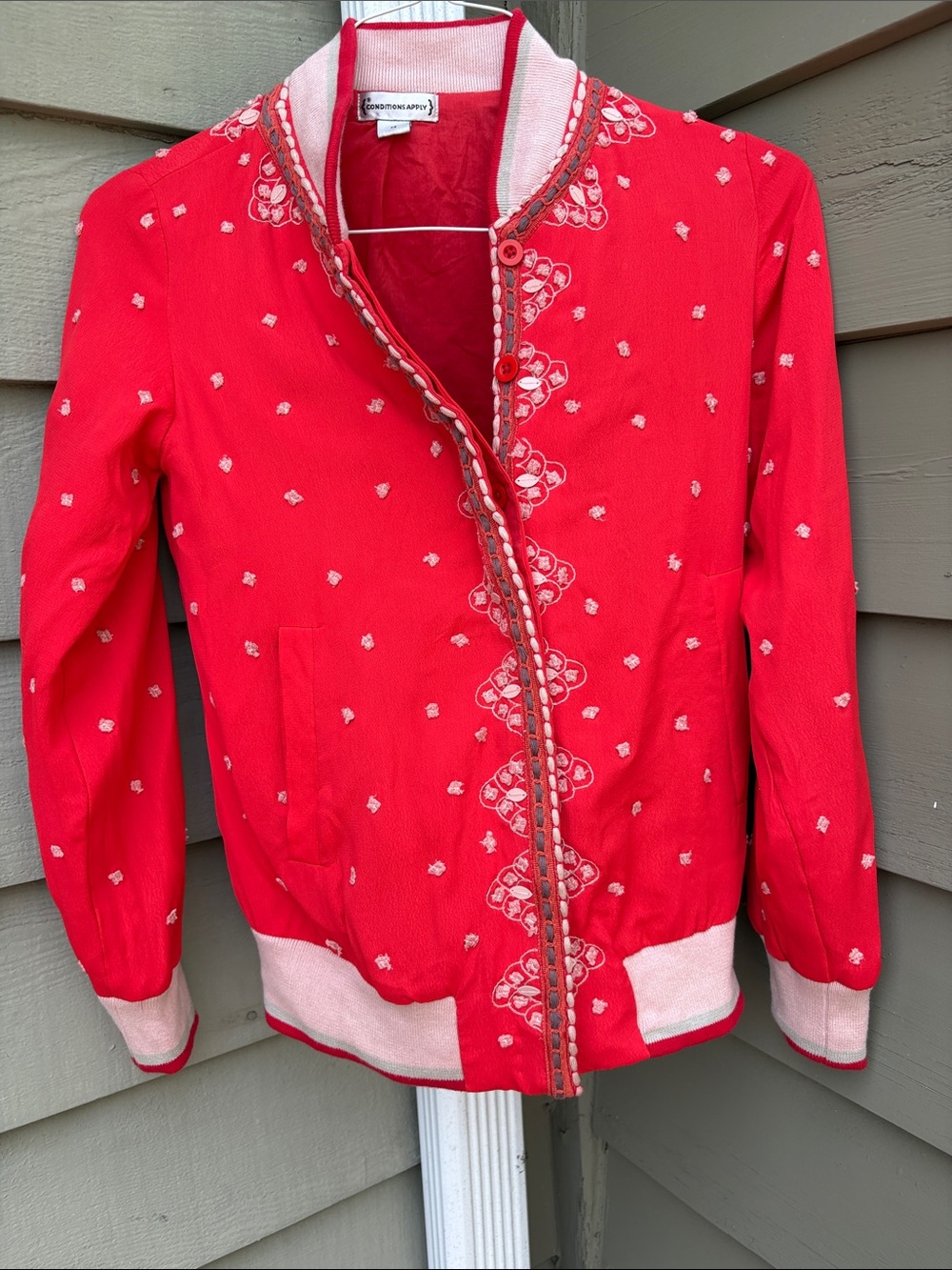 Anthropologie Conditions Apply Arabella Embroidered Bomber Jacket Red. Fits S